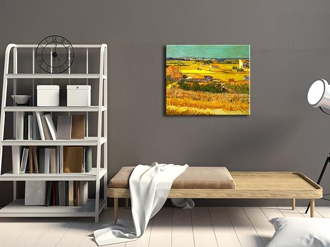 Wieco Art Harvest at La Crau with Mont majour Landscape Giclee Canvas Prints Wall Art by Van Gogh Famous Oil Paintings Reproduction Large Modern Yellow Classic Farm Pictures Artwork