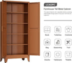 71" Tall Metal Storage Cabinet with 2 Doors and 4 Adjustable Shelves, 5-Tier Kitchen Pantry Storage Cabinet for Kitchen, Living Room, Dining Room and Office, Brown