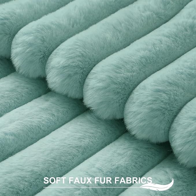 Pallene Faux Fur Plush Throw Pillow Covers 22x22 Set of 2, Luxury Soft Fluffy Striped Decorative Pillow Covers for Sofa, Couch, Living Room, Aqua