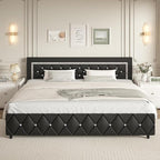 BarnFurin King Size Bed Frame and Headboard, Faux Leather Upholstered Bed with Diamond Tufted Design, Modern Platform Bed Frame with Wooden Slats Support, No Box Spring Required, Easy Assembly, Black