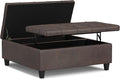 SIMPLIHOME Harrison 40 inch Wide Transitional Square Large Coffee Table Storage Ottoman in Distressed Brown Vegan Faux Leather, Assembled, for The Living Room and Bedroom