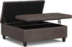 SIMPLIHOME Harrison 40 inch Wide Transitional Square Large Coffee Table Storage Ottoman in Distressed Brown Vegan Faux Leather, Assembled, for The Living Room and Bedroom