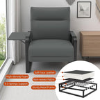 Upholstered Accent Chair, Modern Faux Leather Sofa Chair with Foldable Side Tray Table & Storage Pocket, Small Accent Sofa for Living Room, Bedroom, Reception Room, Gray