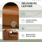 UIXE Faux Leather Swivel Accent Chair, Upholstered Arm Chair for Living Room, Modern Club Armchair Comfy Single Sofa Bedroom Reading Seat with Lumbar Pillow - Cognac Brown