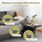 4 Seat Manual Reclining Sofa, Flip Middle Backrest 2-in-1 Recliner Couch with Large Storage Drawer, USB Ports & Cup Holders, Grey Linen & Leather 4 Seater Recliner Sofa for Living Room