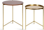 Kate and Laurel Ulani Modern Nesting Side Table, Set of 2, Walnut Brown Wood and Gold Metal, Glamorous End Tables for Storage and Display