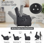 PELUMY Manual Lift Recliner Chair with Massage and Heat for Elderly, Single Motor Electric Lift Chair, Heavy Duty Recliner with USB Charging & Side Pockets (Breathable Leather, Grey)