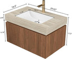 Bathroom Vanity with Sink 30 Inch, Floating Bathroom Vanity Sink Cabinet with Drawer and Door, Undermount Sink & Travertine-Pattern Sintered Stone Top, Pre-Assembled, Espresso