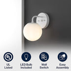 JONATHAN Y JYL3534D Louis Parisian Globe 5.75" 1-Light Metal/Frosted Glass Modern Contemporary LED Vanity Light Midcentury, Glam, Transitional, Bathroom, Powder Room, Dressing Room, Bedroom, White