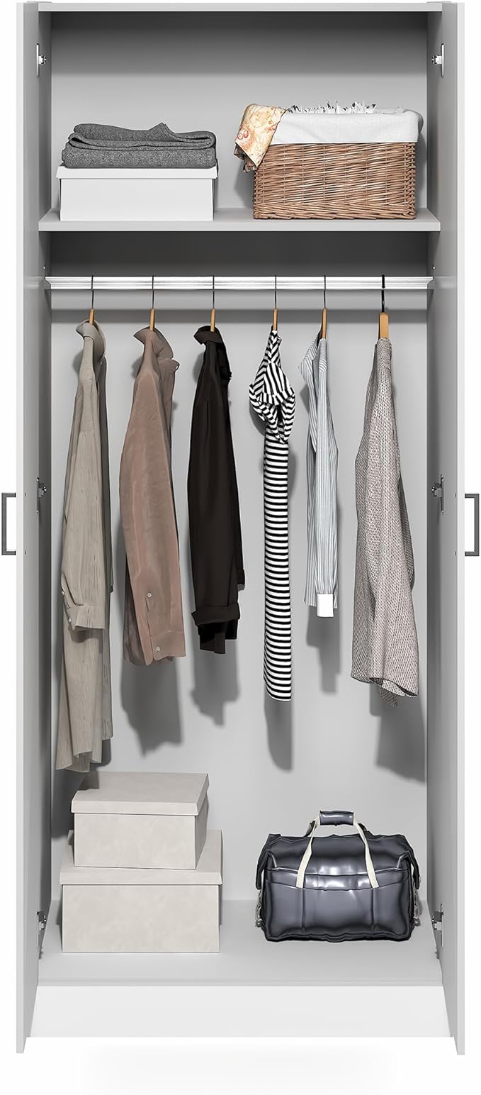 Furinno Robin Wardrobe Cabinet with Hanging Rod, Closet Organizers and Storage, for Wardrobe, Bedroom, Living Room, Entryway, White