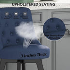 MINCETA Set of 2 Upholstered Bar Stools - 26 Inch Swivel Counter Height Stools with Low Tufted Back, Footrest & Performance Fabric - Round Seat for Kitchen Island & Home Bar Blue