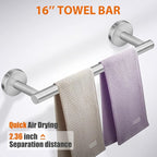 5-Pieces Bathroom Hardware Set Brushed Nickel SUS304 Stainless Steel Round Wall Mounted - Includes 16" Hand Towel Bar, Toilet Paper Holder, 3 Robe Towel Hooks,Bathroom Accessories Kit