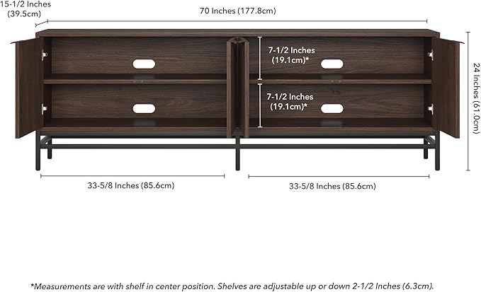 Henn&Hart Fluted TV Stand for TVs up to 78'' with 2 Storage Cabinets and Adjustable Shelves for Living Room, Family Room, or Office, Alder Brown