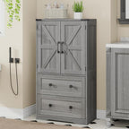 Farmhouse Bathroom Storage Cabinet with 2 Big Drawers and Barn Doors, Kitchen Pantry, Freestanding Storage Cabinet with Adjustable Shelves for Bathroom, Living Room, Kitchen (Wash Grey).