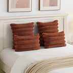 FUTEI Rust Decorative Throw Pillow Covers 26x26 Inch Set of 2, Square Soft Faux Rabbit Fur Big Striped Pillow Sham,Home Decor for Couch Sofa Bed Living Room