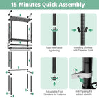PrimeZone Over The Toilet Storage Shelf - 4 Tier Adjustable Metal Bathroom Wire Shelves Organizer with 2 Hooks, Freestanding Above Toilet Storage Rack for Bathroom Laundry, Black