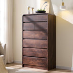 Modern 7 Drawers Dresser for Bedroom, 55" Tall Dressers & Chest of Drawers w/Curved Profile Design, Wood Mid Century Vertical Storage Dressers Organizer for Bedroom, Living Room, Brown