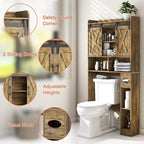 Vabches Over The Toilet Storage Cabinet, Farmhouse Storage Cabinet Over Toilet with Sliding Doors & Toilet Paper Holder Stand，Home Space-Saving Toilet Rack, for Bathroom, Restroom, Laundry