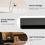 King Size Headboard Only for Bed, Wood Bookcase Headboard with Charging Station & 2 LED Lights, Modern King Bookshelf Headboard with Storage, Noise-Free, Sturdy and Durable, Black