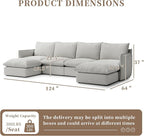Waterproof Cloud Sectional Couches for Living Room,High Backrest Down Filled Couch,6 Seater Oversized Modular U-Shaped Sofas with Chaise,Detachable Sofa Covers,Light Grey