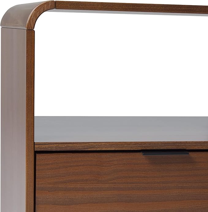 Walker Edison Modern Curved-Top Solid Wood 1-Drawer Nightstand with Open Cubby, 24 Inch, Brown