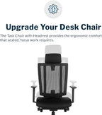 Vari Task Chair with Headrest (VariDesk) - Adjustable Height Ergonomic Office Desk Chair with Armrests & Casters - Breathable Mesh Computer Chair with Lumbar Support - Easy Assembly - Black