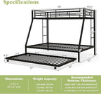 Giantex Twin Over Full Bunk Bed with Trundle, Heavy-Duty Metal Triple Bunk Beds w/Two Side Ladders & Safety Guard Rail, 3 in 1 Bunk Beds for Kids Teens, No Box Spring Needed, Black