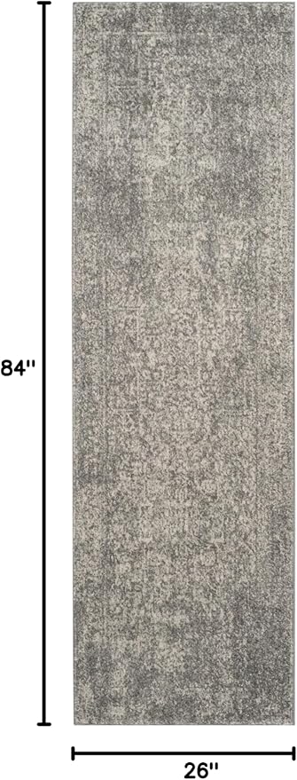 SAFAVIEH Evoke Collection 2'2" x 7' Silver / Ivory EVK256S Oriental Distressed Non-Shedding Living Room Entryway Foyer Hallway Bedroom Runner Rug