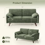 ONBRILL 64.5" Loveseat Sofa, Chenille Loveseat Couch for Living Room, 23.2" Deep Seat Love Seat with Padded Arms, Comfy Modern Small Couches for Bedroom, Small Spaces, Dorms, Office, Green