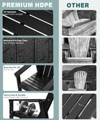 Adirondack Chair Set of 2, All Weather HDPE Fire Pit Chairs, Oversized Plastic Adirondack Chair for Outdoor, Balcony, Deck, Backyard, Patio, Garden, Poolside, Lawn Black