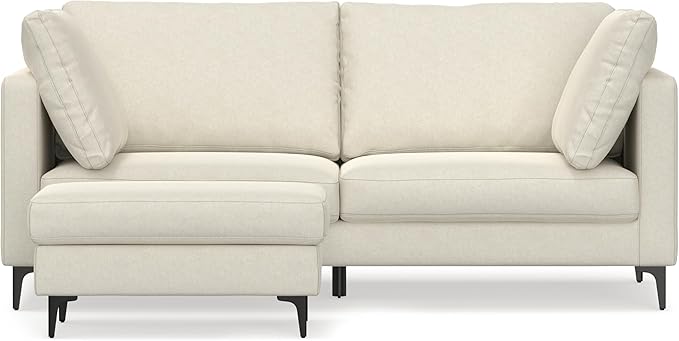 SIMPLIHOME Ava Sofa and Ottoman in 100% Recycled Polyester Performance Fabric, Cream, 76-inch-Wide 2-Seater Loveseat and Matching 36-inch-Wide Table Ottoman for Living Room, 2-Piece Set