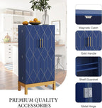 ARTPOWER 45'' Kitchen Pantry Cabinet, 4 - Layer Storage Cupboard with Adjustable Shelves for Storage Cabinet Pantry, Food Pantry Cabinet for Kitchen, Dining Room and Living Room,Gold Legs, Blue
