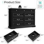 LINSY HOME Farmhouse Dresser for Bedroom, 9 Drawer Bedroom Dresser with Antique Handles, Wood Chest of Drawers for Nursery, Living Room, Entryway and Hallway, Black