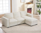 EALSON 93" Modular Sectional Sofa Comfy Cloud Couch with Ottoman Modern Convertible L Shape Couches with Wooden Legs Linen Deep Seat Couch 4-Seater Sofa for Living Room/Apartment, White