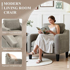 PU Leather Accent Chair Set of 2, Mid-Century Modern Living Room Armchair Sofa with Removable Cushions, Solid Wood Frame & Stitched Armrest Design, Bedroom Chair with Plastic Legs, Grey