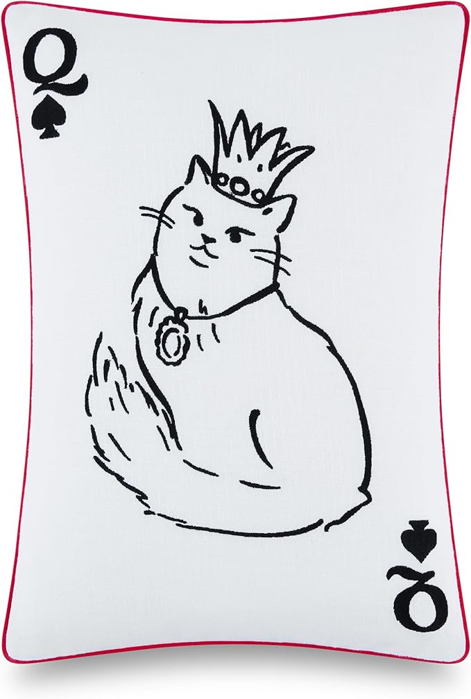 Kate Spade New York Queen of Spades Reversible Decorative Pillow, 14" x 20" Throw Pillow for Bed or Sofa, Cotton Cover, Black, White, Pink and Red, 14 x 20