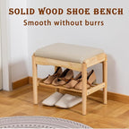 latifolia Small Shoe Bench, Solid Wood Bench with Cushion, 2 Tier Shoe Storage Organizer for Entryway(Nature,17.71''L)