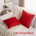 FUTEI Christmas Red Chenille Throw Pillow Covers 22x22 Inch Set of 2,Soft Cozy Bound Edge Design Cushion Case,Home Decor for Couch Bed Living Room