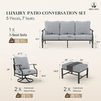 HERA'S HOUSE 5 Piece Patio Furniture Set, 2 x Swivel Chair, 2 x Ottoman, 1 x 3-Seat Sofa, All Cushioned Outdoor Conversation Set for Lawn Garden Backyard Deck, Grey