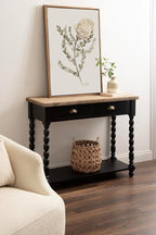 Kate and Laurel Rutledge Vintage Wooden Console Table with Shelf; 40 x 14 x 33; Hazelnut and Black; Traditional Wood Entryway Table with Drawers and Decorative Turned Legs for Entry Storage Options