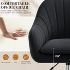 Comfy Home Office Desk Chairs Vanity Chair with Wheels Adjustable Modern Velvet Makeup Vanity Chairs for Bedroom Living Room（Black）