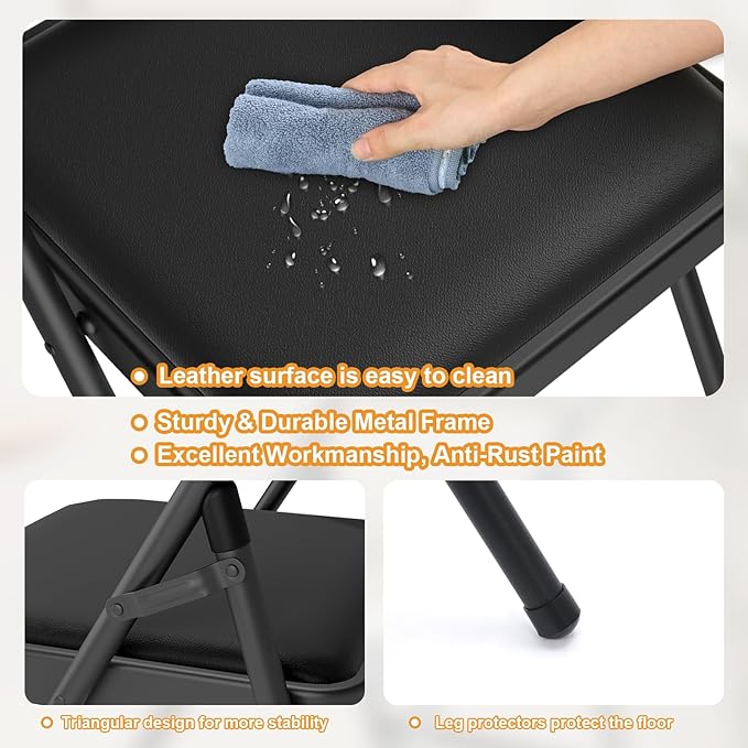 18 Pack Black Folding Chairs with Padded Cushion for Outside, Portable Stackable Commercial Metal Foldable Chairs with Steel Frame for Home Events Office Wedding Party, 350lbs Capacity