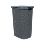Mind Reader Slim Laundry Hamper with Lid, 60L Clothes Basket, Premium Wicker Design, Plastic, Gray
