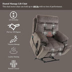 Dual Motor Lay Flat Lift Chairs Recliners - Extra Wide Big Man Recliner with Heat & Massage - Hidden Cup Holder - 400 lbs Capacity