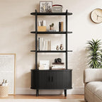 71" Tall Fluted Bookshelf with Sliding Tambour Doors, 4-Tier Mid Century Modern Metal Bookcase Cabinet w/Open Display Storage Shelf, Display Cabinet for Office, Living Room Black