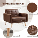 CANMOV 29" W Oversized Leather Accent Chair Set of 2, Armchair Button Back, Mid Century Modern Accent Chairs for Living Room, Modern Upholstered Bed Room Chair Cozy Armchair with Wood Legs, Brown
