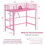VECELO Metal Loft Bed Twin Size, Heavy Duty Bedframe with Removable Ladder and Safety Guardrail, Space-Saving, Noise Free, No Box Spring Needed, Light Pink