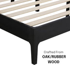 NTC Ruby Wooden Bed Frame with Headboard and Natural Rattan, Solid Oak Foundation with Silent Slats, 1000 Lb Capacity, Effortless Assembly, Queen - Burnt Black