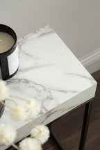 Kate and Laurel Karlsen Modern Faux Marble and Metal Narrow Side Table, 16 x 8 x 24, White and Gray Gunmetal, Minimal Slim End Table for Use as Bedroom Nightstand or Entryway Accent