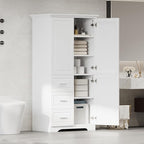 Merax Storage Cabinet with Three Drawers and Doors, Wide Pantry Cupboard for Kitchen, Living Room and Bathroom, Adjustable Shelf, White